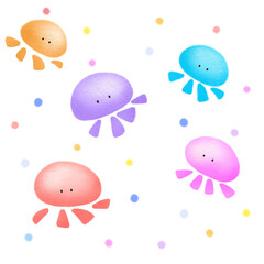 Colorful cute jellyfish background illustration, animal square crayon background design