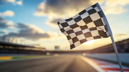 Checkered Flag at Sunset - Race Finish