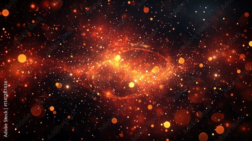 Poster red and gold galaxy particle animation light motion abstract design