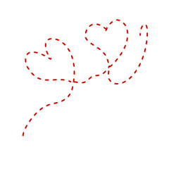 Stylized dashed heart shapes flying with a thread