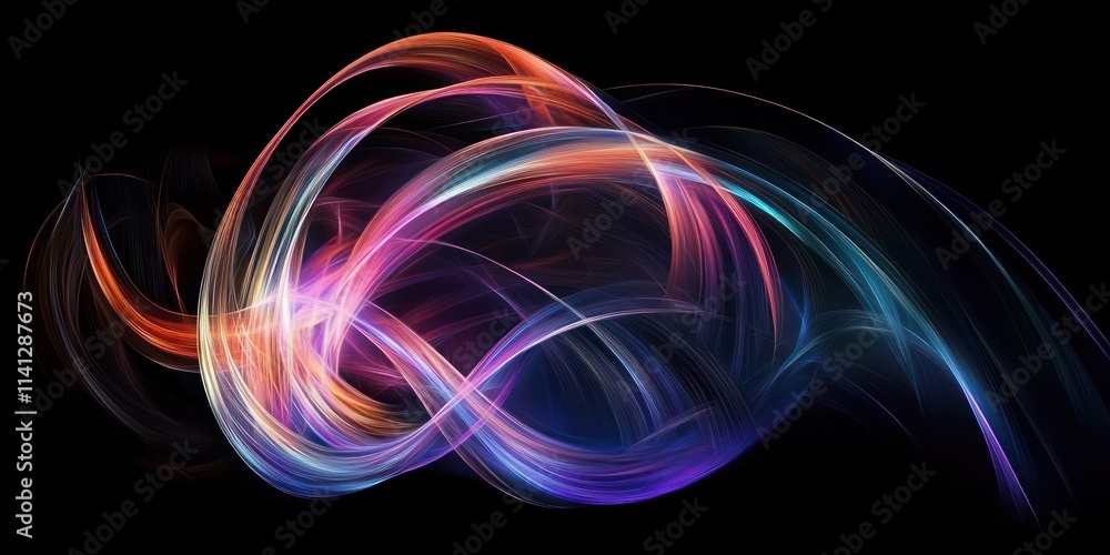 Poster vibrant abstract composition with colorful intertwined lines and soft glowing light