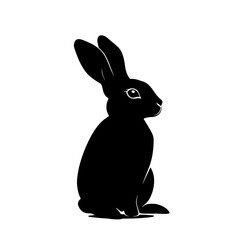 Black silhouette of a rabbit sitting.