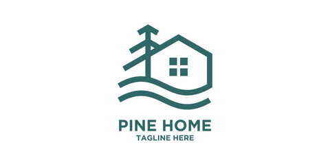 logo design pine trees and houses, forest, construction, wood, symbol,icon, creative, idea.