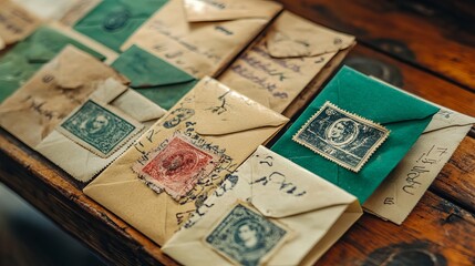 August 1, 2023, Sibiu, Romania. old, stamp-containing envelopes.