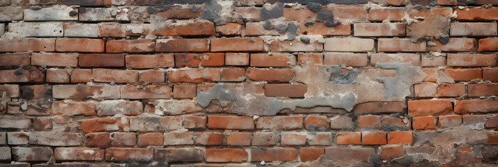 Naklejka premium Detailed Design Elements of An Aged Red Brick Wall Reflecting Years of History and Weathering