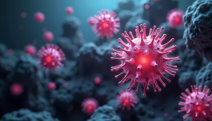 Close-Up Visualization of Viruses in a Biological Microscopic Science Background