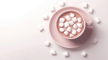 cup of hot cocoa with marshmallows on white background, hot winter drink, liquid chocolate, breakfast, cafe, dessert