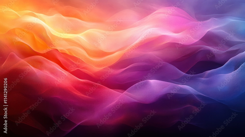 Poster Iridescent Abstract Background Design with Wavy Light Waves and Gradient Colors