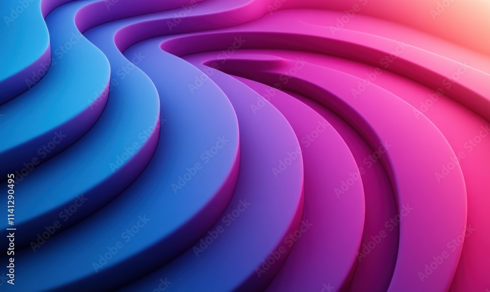 Aufkleber Gradient Blue and Purple Abstract Minimalist Design with Concentric Circles and Smooth Curves