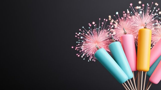 Colorful sparklers with vibrant tips against a dark background.