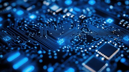 Obraz premium Exploring intricate circuit board pathways: A close-up view of technology.