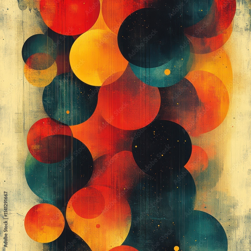 Poster Dynamic Abstract Pattern with Rays Dots and Circular Elements in Pop Art Style