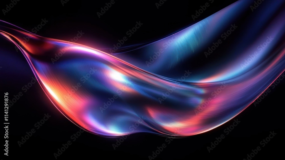 Poster futuristic abstract background with iridescent reflections and fluid curves in dark minimalist desig