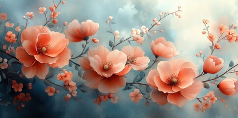 Fototapeta premium Watercolor Floral Arrangement Soft Pastel Colors Delicate Petals Background for Wedding Invitations and Decorations