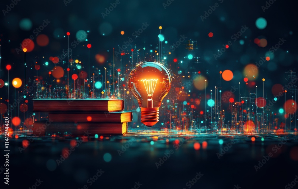 Wall mural knowledge and technology fusion in online education e-learning and internet learning concepts
