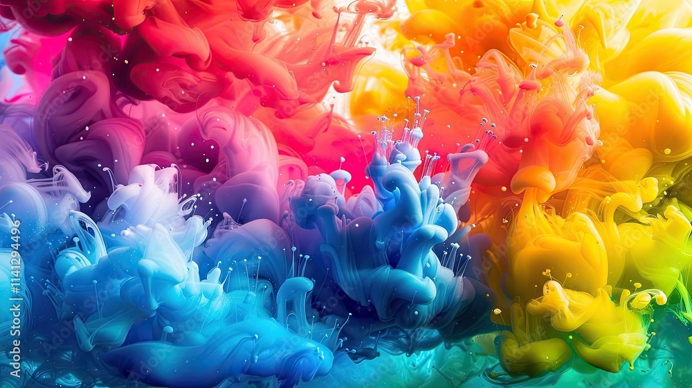 Poster a vibrant explosion of colorful swirling paint, creating an abstract artistic composition.