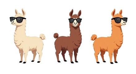 Fototapeta premium Charming Llamas in Sunglasses Illustration - Fun Cartoon Collection for Children's Projects and Designs