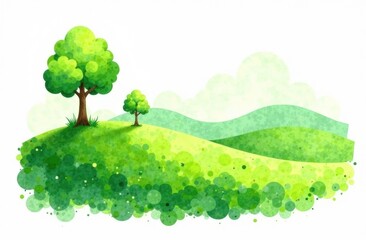 Obraz premium Green tree on the hill. Green Planet Earth Day or Environment Day concept. Paris Agreement concept. Ecology concept.