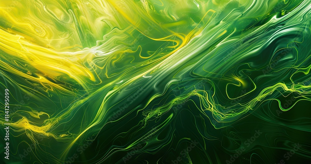 Poster abstract swirling patterns in green and yellow hues create a dynamic visual experience.