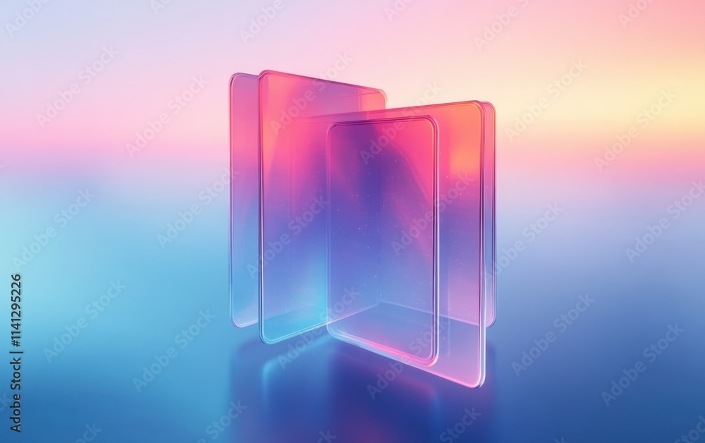 Poster abstract design of transparent shapes with pastel gradient colors 3d rendering
