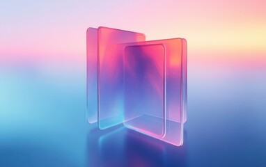 Abstract design of transparent shapes with pastel gradient colors 3D rendering