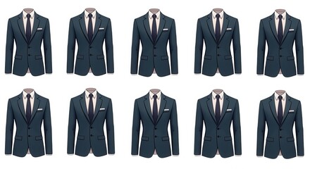 Business Suit Collection Illustration with Ten Assorted Formal Jacket Designs - Ideal for Fashion and Style Concepts, Illustration of Elegant Men's Wear