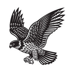 Obraz premium vector linocut Hawk spreads wings