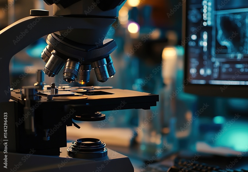 Poster microscope: exploring the microscopic world with advanced technology in a modern laboratory