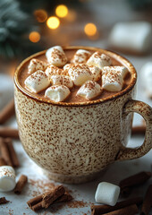 cup of hot cocoa with marshmallows on white background, hot winter drink, liquid chocolate, breakfast, cafe, dessert