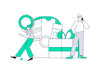 Holiday shopping people doing e-commerce online shopping flat vector concept operation hand drawn illustration
