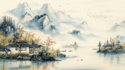 Fototapeta premium Chinese classical landscape painting