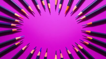 Obraz premium Vibrant Colored Pencils Arranged on a Striking Magenta Background
