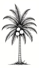 Obraz premium Black and white drawing of a coconut palm tree. This detailed artwork captures the essence of tropical serenity.