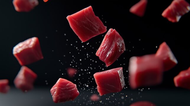 Vibrant red meat cubes, perfect for cooking, showcasing freshness and quality for gourmet recipes.