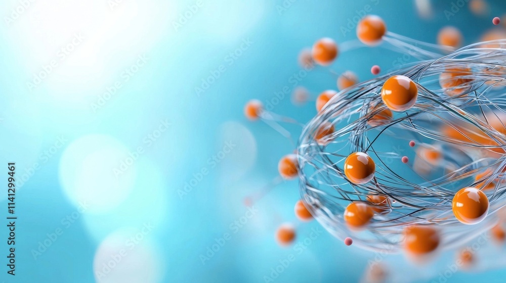 Aufkleber futuristic abstract visualization of a molecular or atomic structure with vibrant blue and orange co