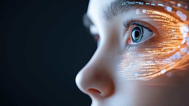 Futuristic eye with a glowing digital interface symbolizing the power of intelligence technological innovation and the boundless potential of the human mind