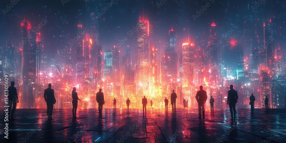 Poster futuristic business technology concept with artificial intelligence and digital finance team in cybe