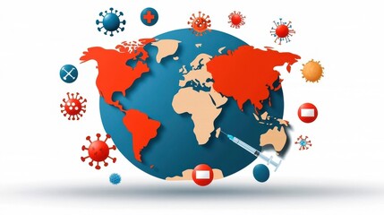 Obraz premium Conceptual 3D depicting the global pandemic situation and its impact on the world The image showcases a 3D globe surrounded by various pandemic related icons and elements