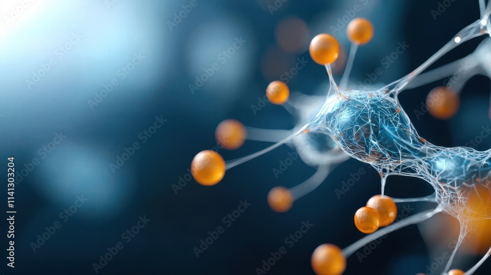 Aufkleber glowing neural network of futuristic brain cells and synaptic connections abstract digital of the co