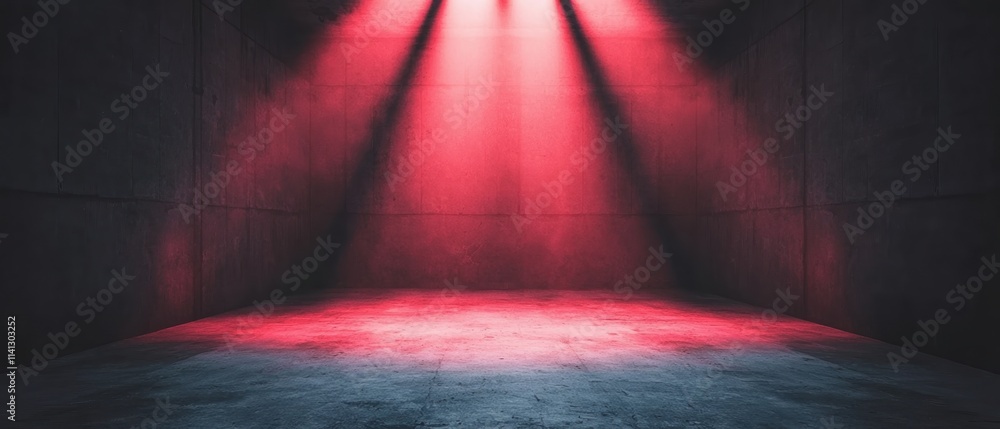 Poster laser beams interaction concept. a dimly lit stage with red beams of light creating a dramatic atmos