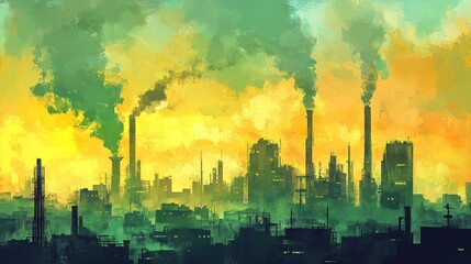 Obraz premium Layers of Air Pollution in Conceptual Cityscape Artwork