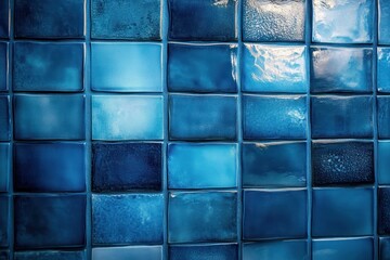 Naklejka premium blue textured tile wall modern minimalist design ambient lighting luxury bathroom background