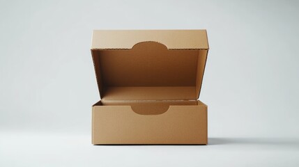 Open empty cardboard box on white background.