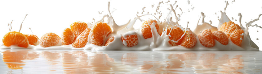 Splash milk and fruit, tangerine in milk, created using Generative AI technology.