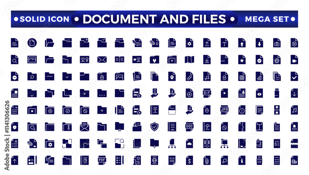 Aufkleber document solid icon set. documents symbol collection. different documents icons.set of file and docu