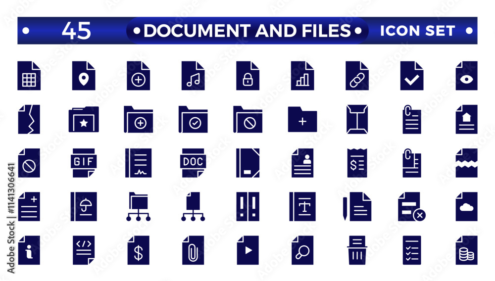 Fototapete document solid icon set. documents symbol collection. different documents icons.set of file and docu