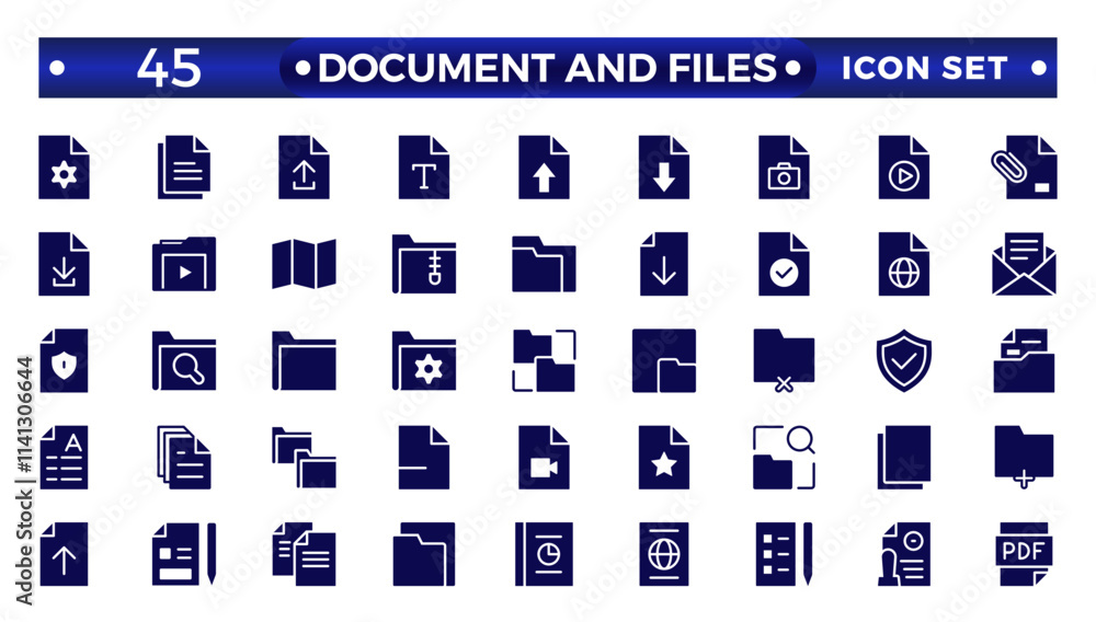 Aufkleber document solid icon set. documents symbol collection. different documents icons.set of file and docu