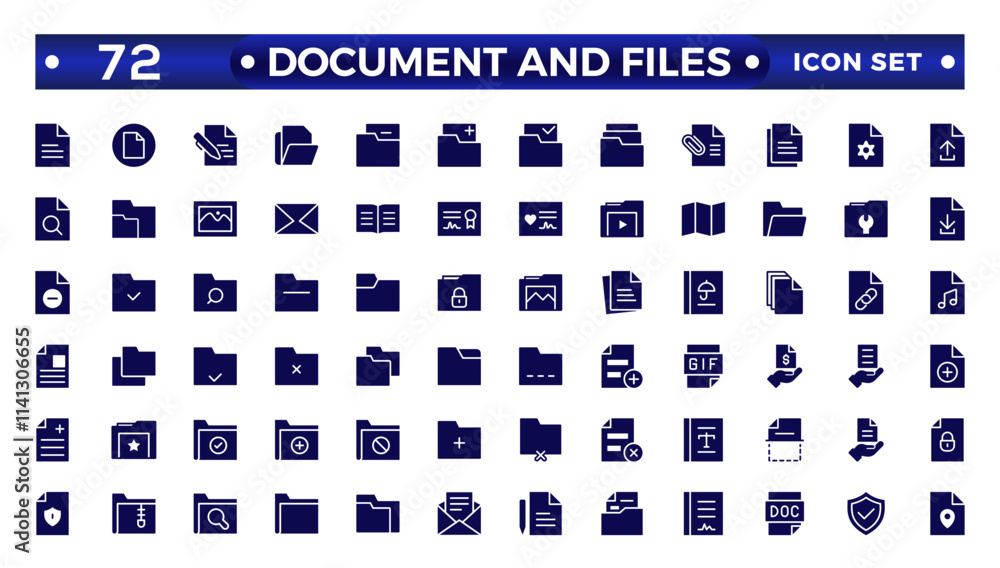 Aufkleber document solid icon set. documents symbol collection. different documents icons.set of file and docu