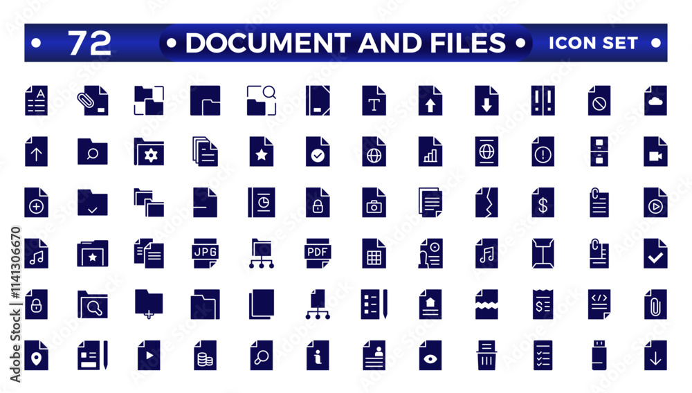 Poster document solid icon set. documents symbol collection. different documents icons.set of file and docu