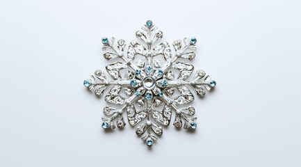 Decorative metal snowflake on a white background close up, created with Generative AI technology